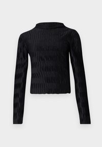 Juodas ilgarankovė trumpa palaidinė su tekstūruota, bangų raštu. Turi klasiką apykaklę ir glotnų audinio apdailą.