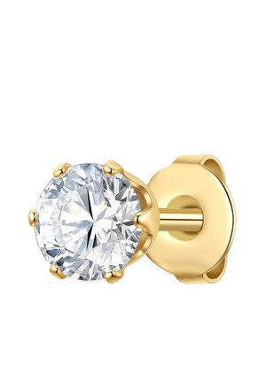 Pendiente de oro con un gran cristal de zirconia cúbica transparente, engastado en garras con una parte posterior suave y un diseño de poste sencillo.