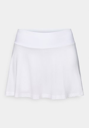 Falda deportiva blanca con tejido texturizado, cintura ancha y diseño acampanado, adecuada para deportes y ropa activa.
