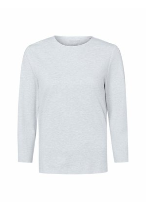 Hellgraues Langarm-T-Shirt mit rundem Halsausschnitt, aus weicher Baumwolle gefertigt, mit glatter Textur und lockerem Sitz.
