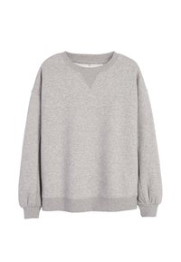 Grå sweatshirt lavet af en blanding af bomuldsstof, med rund halsudskæring, lange ærmer og ribbestrikkede manchetter og kant. Klassisk, afslappet pasform.