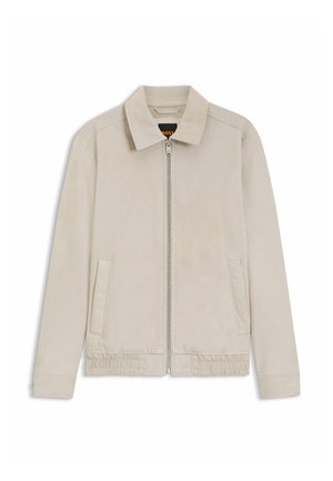 Beige heren casual jas met rits, kraag, lange mouwen, twee voorzakken en elastische zoom voor een aansluitende pasvorm.