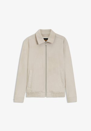 Beige heren casual jas met rits, kraag, lange mouwen, twee voorzakken en elastische zoom voor een aansluitende pasvorm.