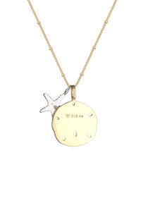 Guld- og sølvbelagt vedhængs-halskæde med en rund charm og søstjernes accent, der har strukturerede detaljer og er mærket 925 Ag.