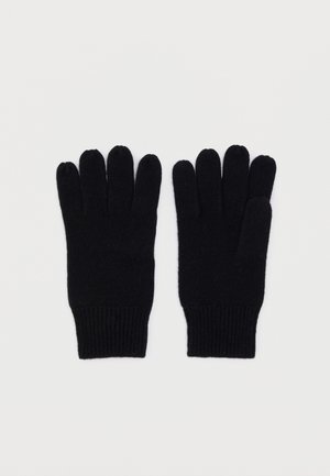 Schwarze Strickhandschuhe mit fünf Fingerfächern, gerippten Bündchen und einer weichen Textur. Geeignet für kaltes Wetter.
