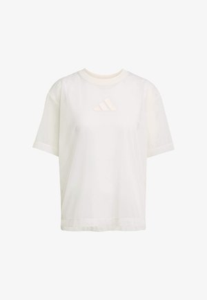 Weißes T-Shirt mit rundem Hals, kurzen Ärmeln und lässiger Passform. Verfügt über ein dezentes weißes Adidas-Logo auf der Vorderseite. Geschmeidige Textur.