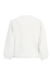 Sweatshirt blanc à manches longues bouffantes et encolure arrondie. Texture lisse avec un design court. Pas de motifs ni d'accents visibles.