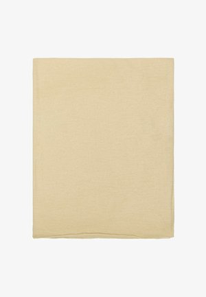 Morceau de tissu carré beige avec une surface douce, légèrement texturée, et des bords soigneusement finis.