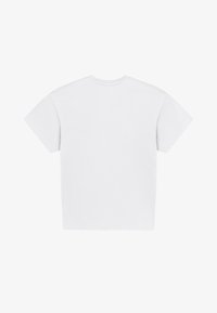 T-shirt blanc uni à manches courtes, vue de dos, avec un col rond et une coupe ample sur fond blanc.