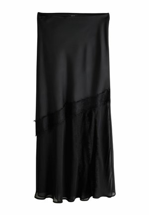 Next, REGULAR FIT - SATIN MESH LACE TRIM MIDI SKIRT - Maxinederdele - black