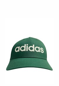Cappello verde con un design strutturato, caratterizzato da un logo "adidas" bianco sulla parte anteriore. Realizzato in un tessuto durevole con una superficie liscia.