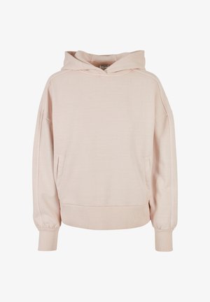 Jasnoróżowa bluza z kapturem z przednią kieszenią, długimi rękawami i ściągaczami przy nadgarstkach. Wykonana z miękkiego materiału, luźno dopasowana z regulowanym kapturem.
