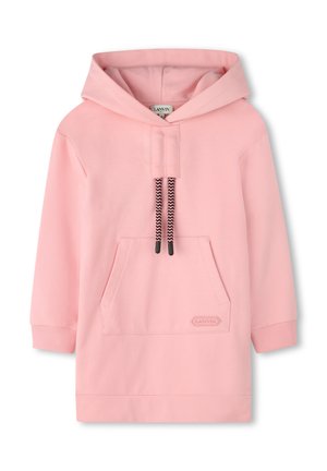 Roze hoodie van zacht katoen, met een voorkraag, zwarte koord en geribde manchetten. Lanvin-logo op de zoom.