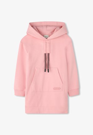 Felpa con cappuccio rosa realizzata in morbido cotone, con tasca frontale, coulisse nera e polsini a coste. Logo Lanvin sull'orlo.