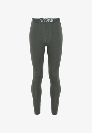 Tummanvihreät pitkät alusvaatteet, joissa on muotoiltu malli ja pehmeä materiaali. Mustassa vyötärönauha on valkoisella painettu "DOVRE".