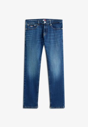 Tumed sinise värvusega sirge säärega teksapüksid, pleekinud detailid, viis taskut ja peened õmblused. Varustatud nööbi ja tõmblukuga.