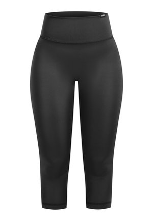 Leggings capri neri, aderenti, con una vita alta. Realizzati in un materiale morbido ed elastico con cuciture rinforzate lungo i bordi.