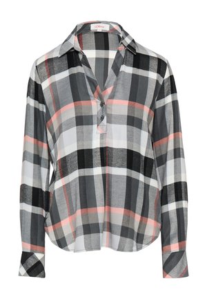 Geruite lange mouwen blouse in zwart, grijs, wit en pastelpink. Voorzien van een kraag, knoopsluiting en een comfortabele pasvorm met een afgeronde zoom.