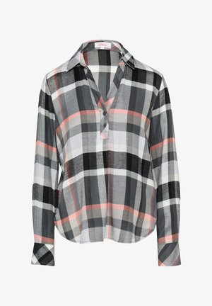 Geruite lange mouwen blouse in zwart, grijs, wit en pastelpink. Voorzien van een kraag, knoopsluiting en een comfortabele pasvorm met een afgeronde zoom.