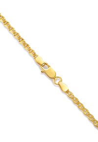 Gold chain bracelet with interlocking links, featuring a lobster clasp. Smooth texture, uniform color, and a polished finish.