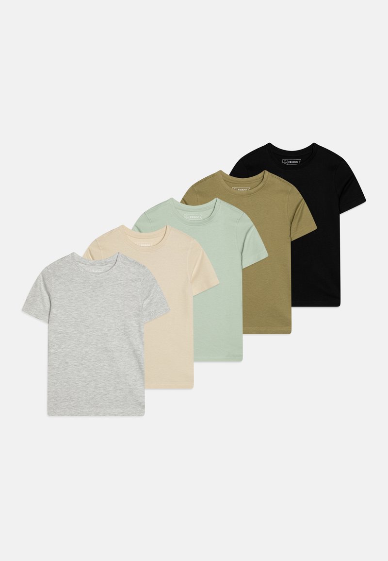 Friboo UNISEX 5 PACK - T-shirts - black/olive/beige