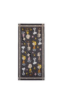 Écharpe en coton avec un fond noir présentant des personnages de Peanuts, y compris Charlie Brown et Snoopy, entourés d'étoiles.