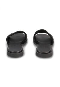 Zwarte teenslippers met een gladde rubberen zool, een gestructureerde bovenband en een minimalistisch ontwerp. Lichtgewicht en flexibele constructie.