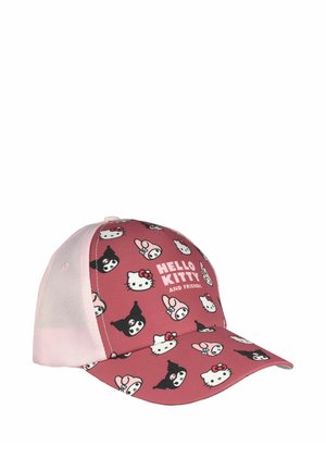 Rosa Baseballkappe mit Hello Kitty und Freunde Figuren Muster und dem Text "Hello Kitty and Friends" auf dem Frontpanel.