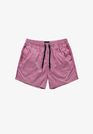 Costume da bagno da uomo color lilla chiaro con coulisse nera regolabile e tasche laterali, mostrato su sfondo bianco.