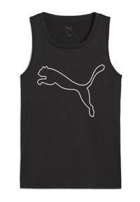 Crna majica bez rukava od glatkog materijala, s kontrastnim bijelim skakanjem Puma logotipa sprijeda.