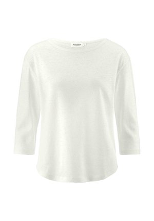 Witte top met driekwarts mouwen en een ronde hals. Gemaakt van een zachte stof. Heeft een relaxte pasvorm en een licht gebogen zoom.