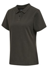 Polo à manches courtes vert foncé avec un col et deux boutons noirs sur la patte de boutonnage avant.