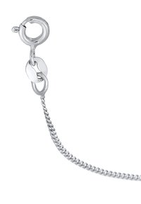 Clasp din argint cu un închizător tip arc rotund și un inel oval. Prezentă un design răsucit pe lanț, oferind un aspect texturat.