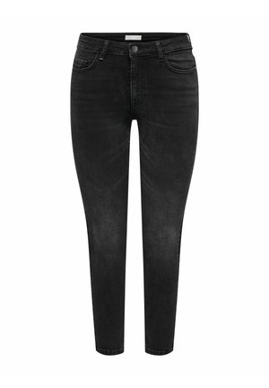 Jeans negri din denim cu croi slim, având un design clasic cu cinci buzunare, închidere cu buton și textură moale. Finisaj neted, fără embellishementuri vizibile.