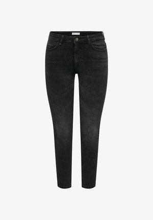 Jeans in denim nero con una vestibilità slim, dotati di un classico design a cinque tasche, chiusura con bottone e texture morbida. Finitura liscia, senza decorazioni visibili.