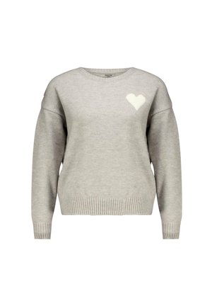 Lichtgrijze trui met geribbelde zoom en manchet. Heeft een klein wit hart op de linkerborst. Gemaakt van zachte, textuurrijke stof.