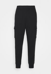 Svarta cargo sweatpants med sidofickor, elastisk midja och avsmalnande mudd. Tillverkade av mjukt, andningsbart material med subtila detaljer.