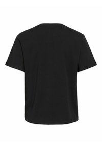 Svart t-shirt med kort ärm, rundad halsringning och rak fåll. Tillverkad av mjukt tyg, utan mönster eller detaljer.