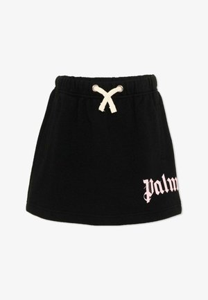 Sort casual nederdel med elastisk talje og hvid snøre, med pink "palm" tekst på nederste højre side.