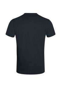 Must mustahelise lühikeste varrukatega t-särk, ümmarguse kaelusega. Kanga pind näeb välja sile ja mugav, ilma nähtavate mustrite või kujunditeta.