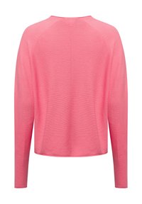 Rosa Langarmpullover mit lockerer Passform. Verfügt über eine glatte Textur und gerippte Details an Schultern und Ärmeln.