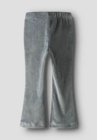 Pantalon évasé gris en tissu doux et velouté. Dispose d'une taille élastique et d'une construction lisse et sans coutures avec un léger éclat.