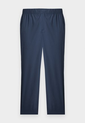 Recht gesneden broek met elastische taille in marineblauw, gemaakt van een subtiel gestructureerde stof en een vlakke voorkant.