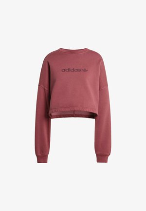 Cropped sweatshirt in poederroze, gemaakt van katoen. Heeft lange mouwen, een geribde halslijn en een geborduurd Adidas-logo in bijpassende kleur.