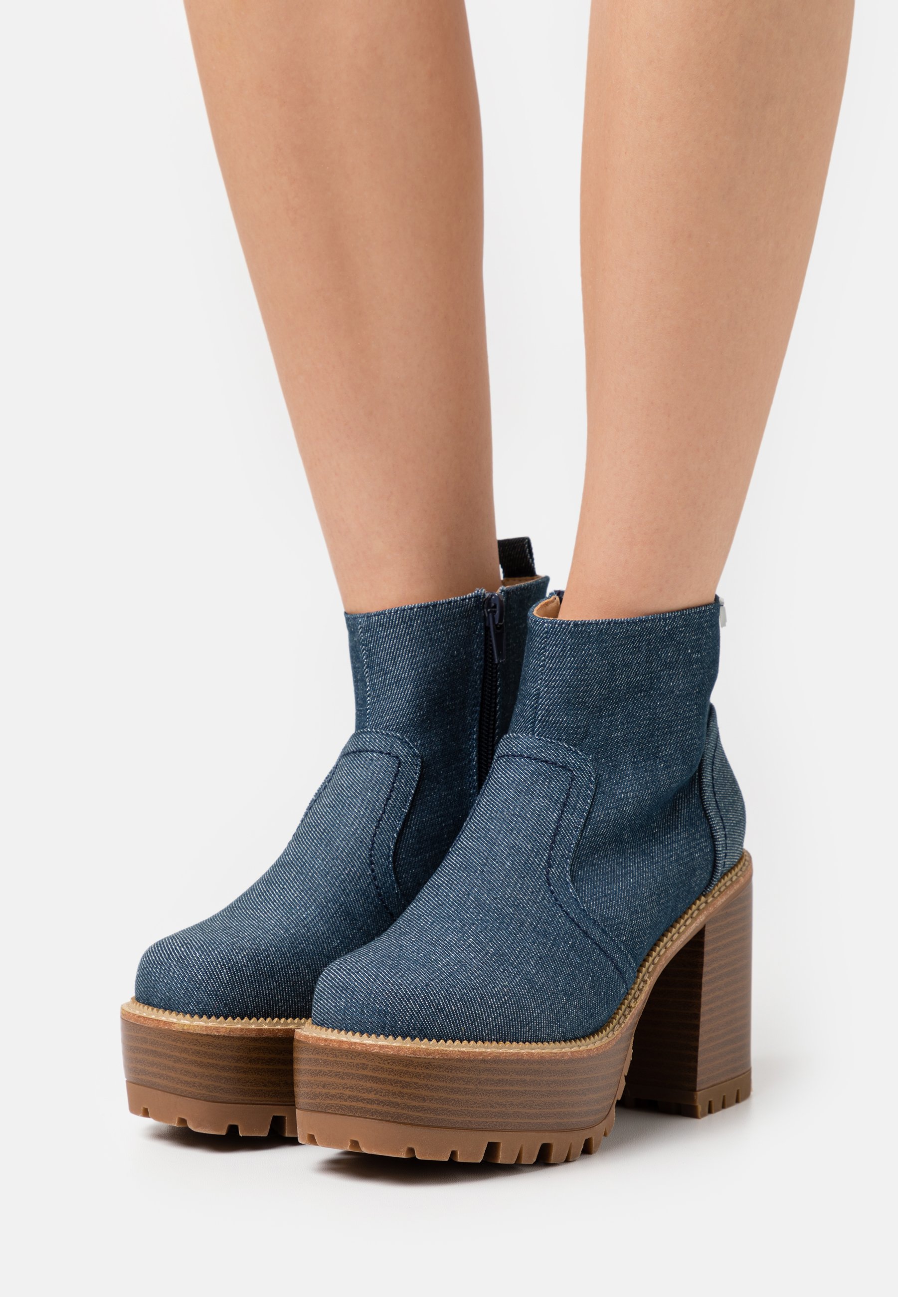 denim wedge boots