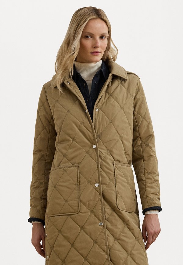 CORDUROY-TRIM LOGO QUILTED HOODED COAT - Winter coat - sand