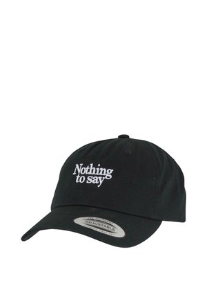 Casquette en coton noir avec une sangle réglable, ornée d'un texte brodé blanc "Rien à dire" sur le devant. Visière courbée et corps structuré.