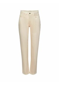 Lichtbeige denim jeans met een rechte pijp, voorzien van een sluiting met een knoop aan de voorkant, twee voorzakken en subtiele stiksels.