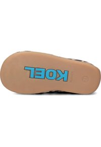 Rubberen schoenzool in beige met een blauw "KEE" logo en het cijfer "21." Het ontwerp heeft een gestructureerd oppervlak en een duurzame constructie.