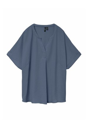 Vero Moda Curve MIT KURZEN ÄRMELN V-AUSSCHNITT - Blůza - china blue